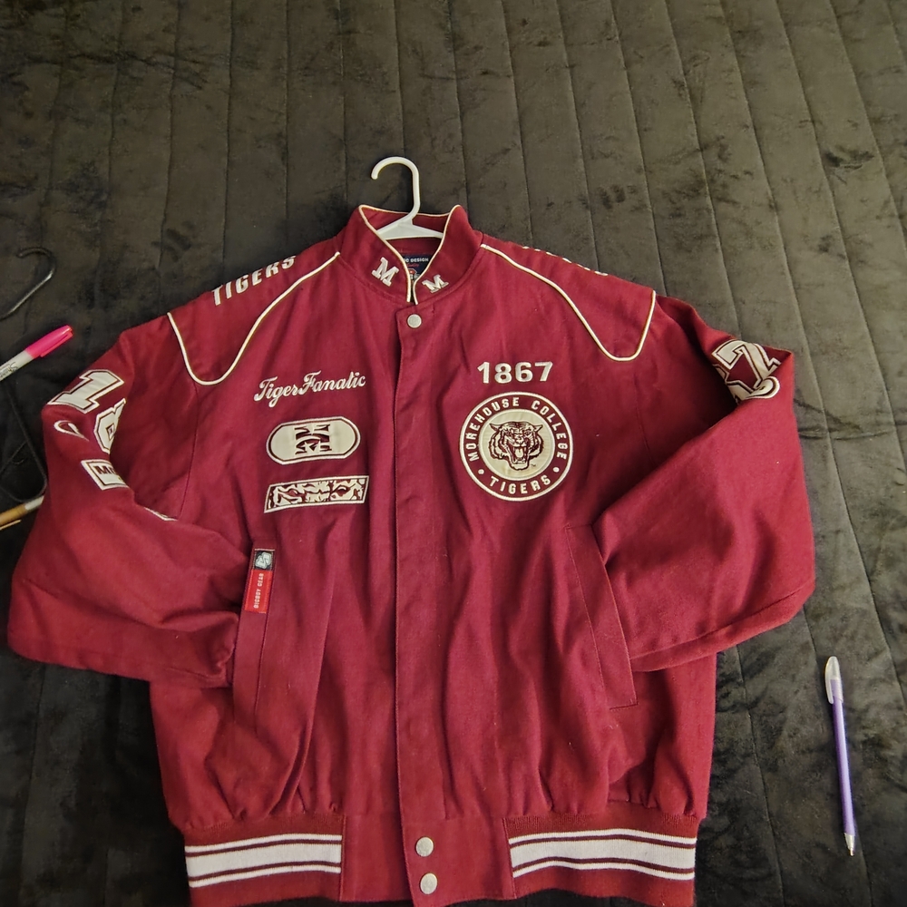 Crimson Bomber Varsity Jacket with White Trim